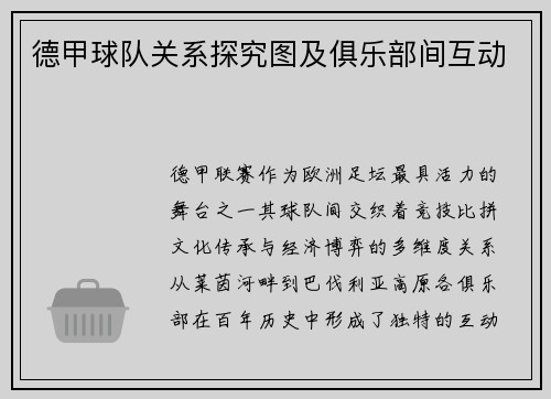 德甲球队关系探究图及俱乐部间互动